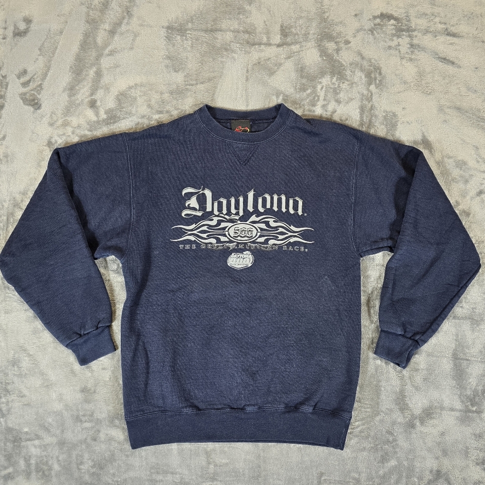 Vintage Daytona 500 NASCAR Sweatshirt Crewneck Sweater Size Medium Navy